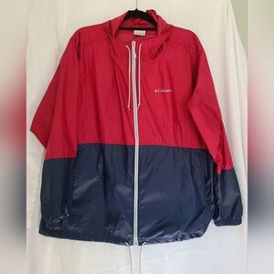 Columbia Red/Blue Colorblock Windbreaker Logo Full Zip Hood Women’s Size 2x